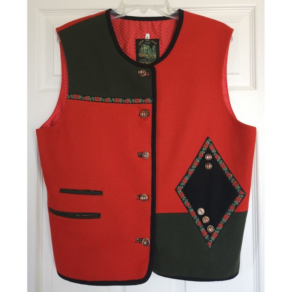 Vintage Original‎ Dachstein Red Embroidered Women's Vest Pure New Wool Size 42